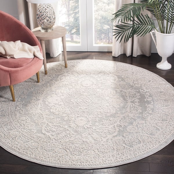 slide 2 of 30, SAFAVIEH Reflection Martijke Modern Oriental Polyester Rug 3' Round - Light Grey/Cream - Round