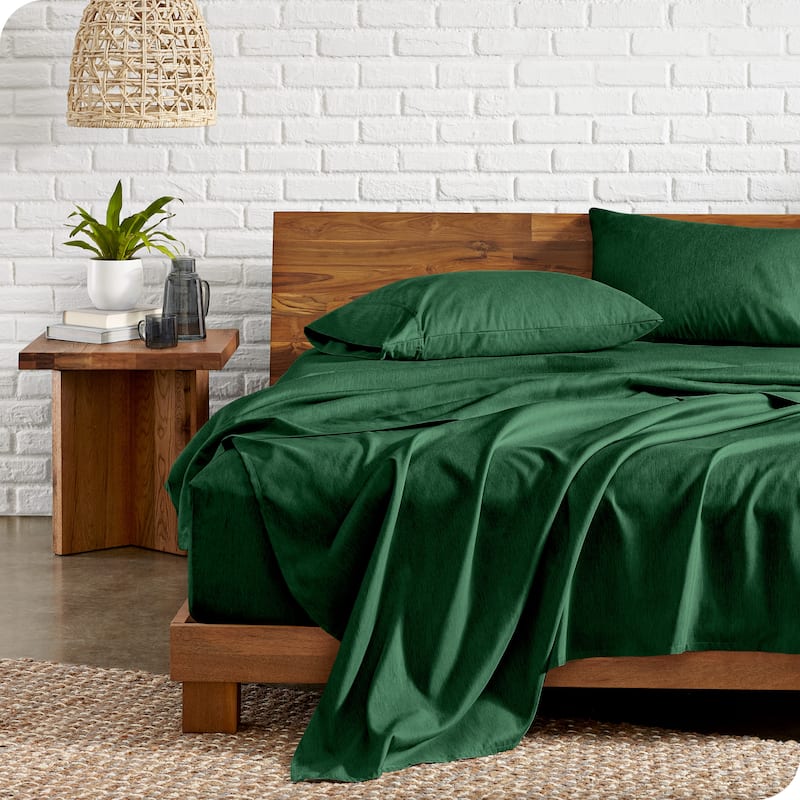 Bare Home Double Brushed Deep Pocket Sheet Set - Full - Heathered Forest Green