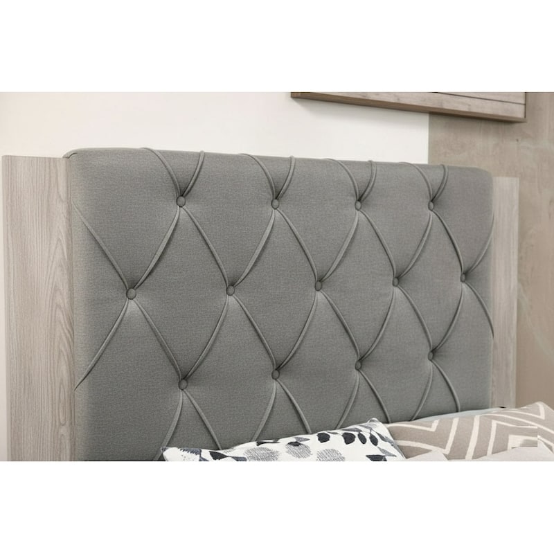 Modern Style Bed Set Diamond Shaped Knobs Platform Bed Tufted Headboard Cream Finish Bedroom Furniture