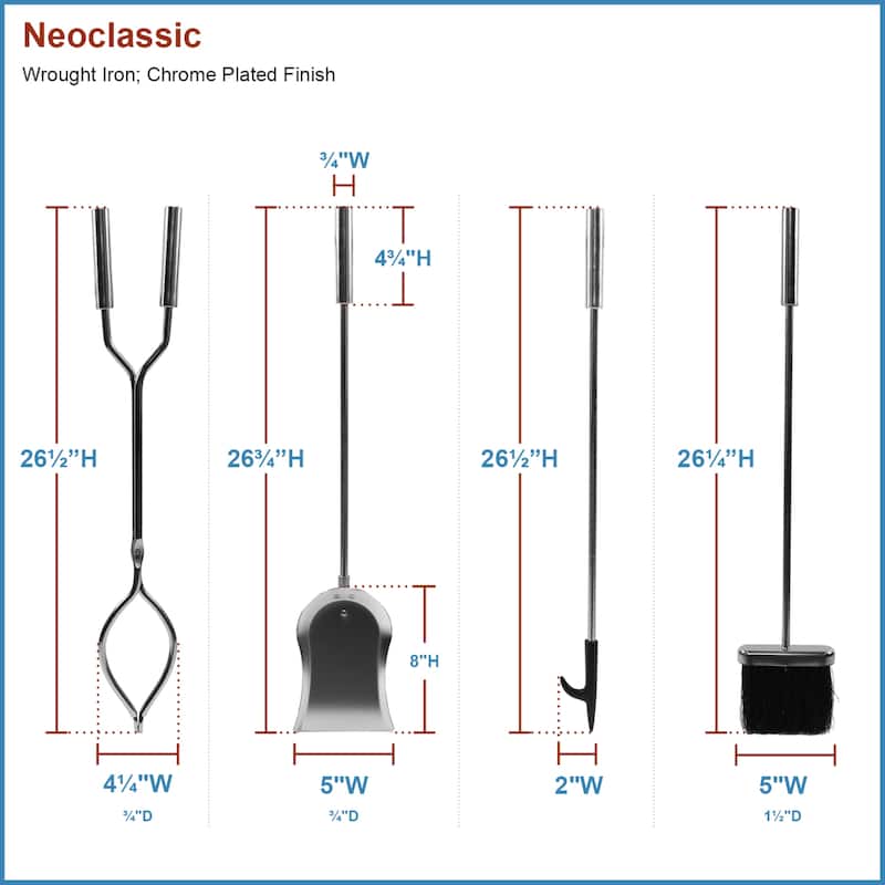 Achla Designs Neoclassic Set of 4 Fireplace Tools w/Round Base, 30 Inch Tall