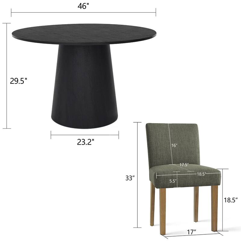 Round 46" Pedestal Dining Table Set with Upholstered Chairs for 4