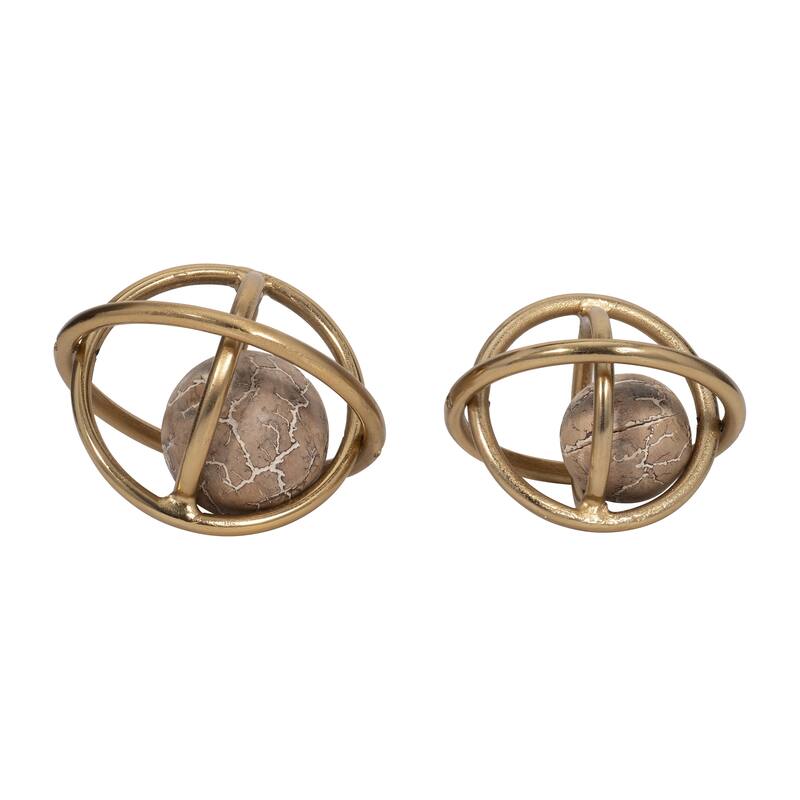 Sagebrook Home 7/8" Solaro Metal Orbs, Decorative Centerpiece Home Decor Accents, Set of 2