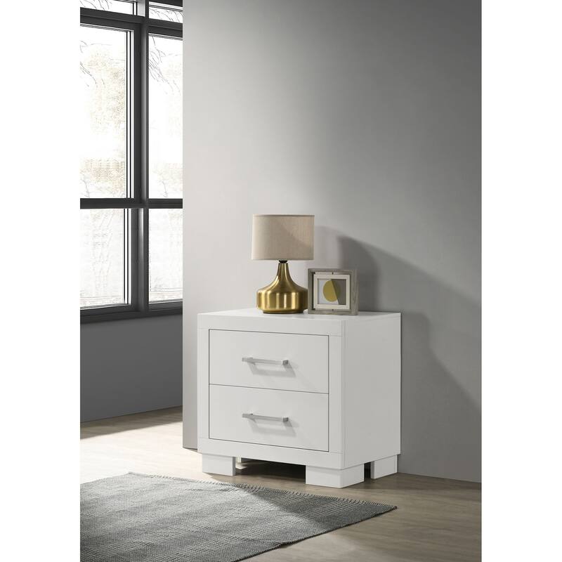 Copper White 2-Drawer Rectangular Nightstand With Bar Handle Pulls - White