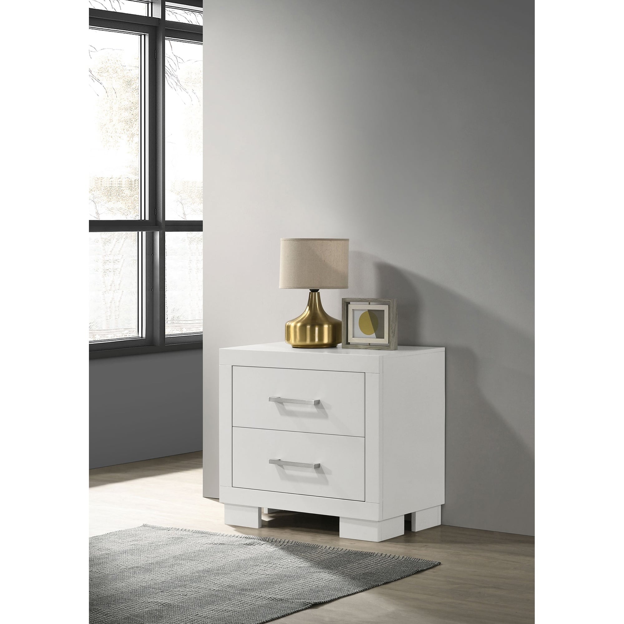Copper White 2-Drawer Rectangular Nightstand With Bar Handle Pulls