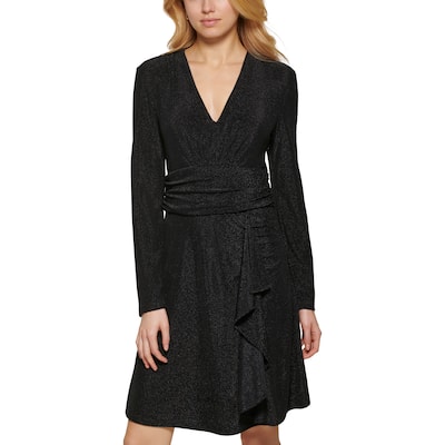 DKNY Sparkle Faux Wrap Knit Dress