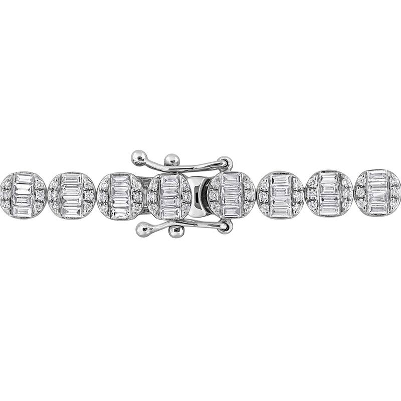 Miadora 3ct TDW Round Parallel Baguette Diamond Bracelet in 14k White Gold