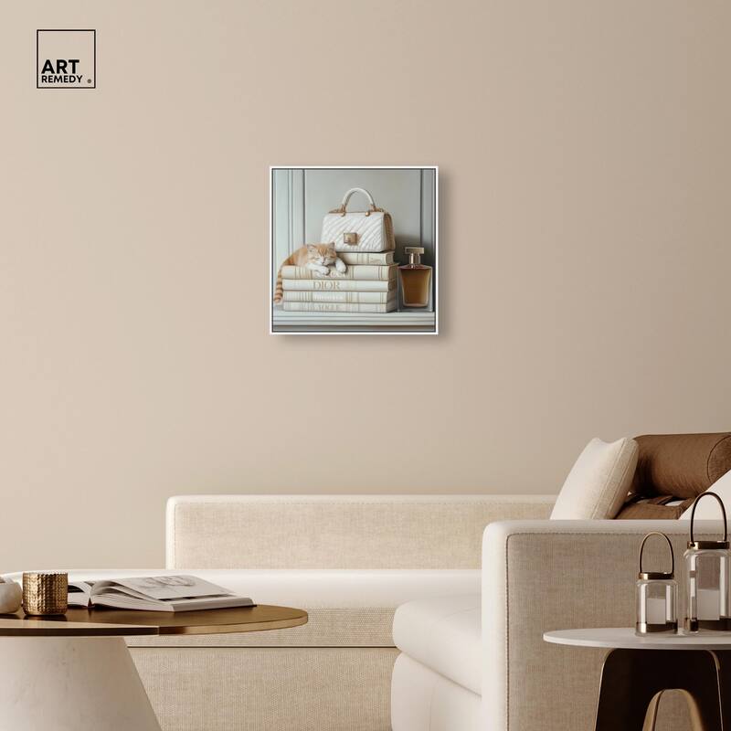 Ivory Books and Kitten Canvas by Art Remedy