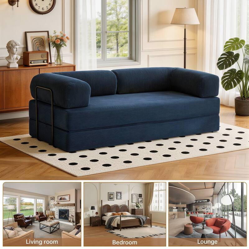 2 Set Corduroy Large Couch Convertible Floor Sofa Bed Sleeper