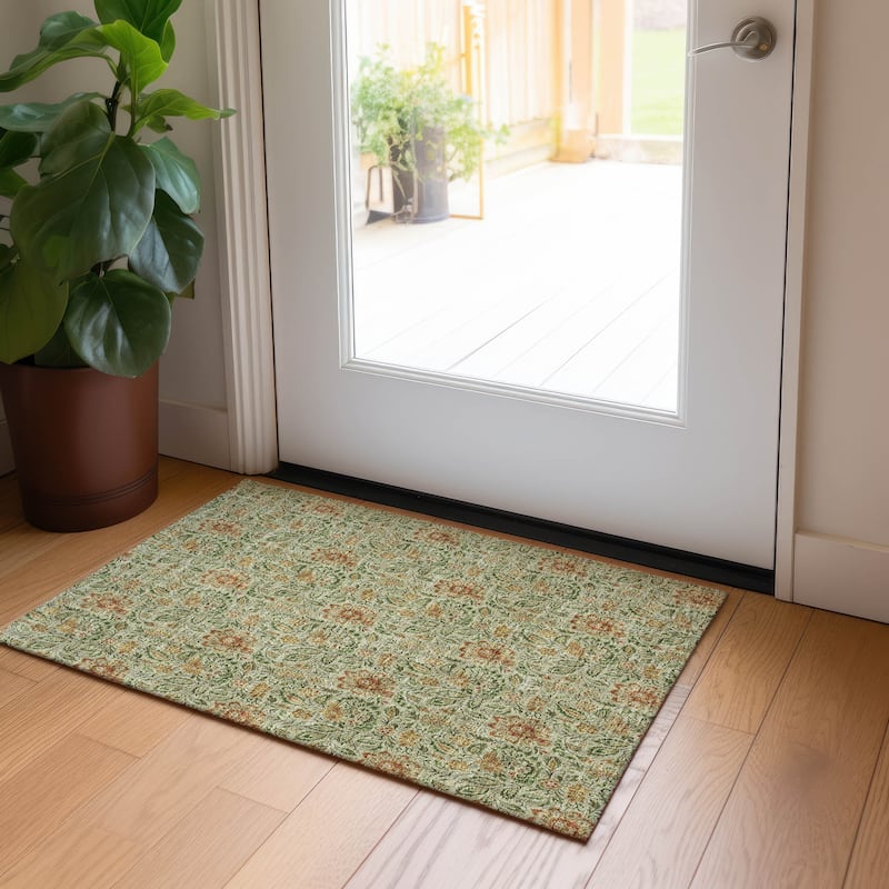 Machine Washable Indoor/ Outdoor Chantille Casual Floral Rug - Aloe - 1'8" x 2'6"