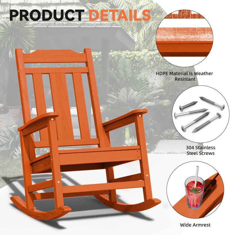 Outdoor Patio HDPE Rocking Chiar, Extra Wide Seat & Backrest