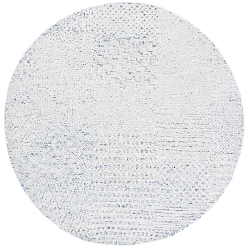 SAFAVIEH Handmade Ebony Wilgard Wool Rug - 6' Round - Ivory/Blue