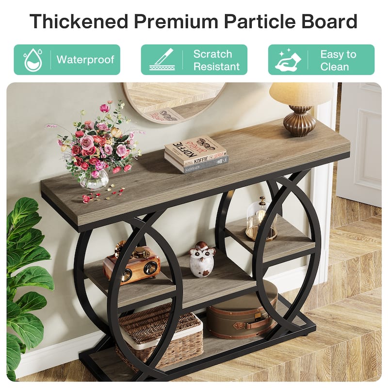 Industrial Console Table, 4-Tier Sofa Table with Geometric Metal Frame