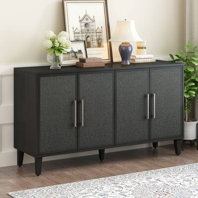Stylish Light Luxury Cabinet with Adjustable Shelves, Linen Doors, and Pine Legs for Modern Homes