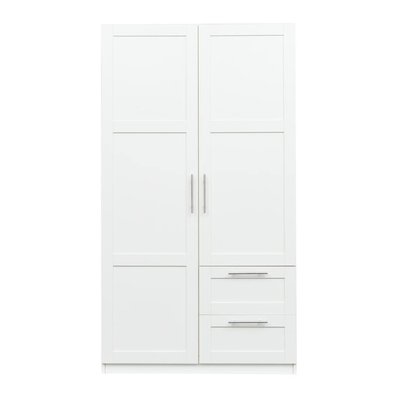 Roomfitters Tall Wardrobe & Kitchen Cabinet, 2-Door 2-Drawer Storage Organizer with 5 Shelves, White