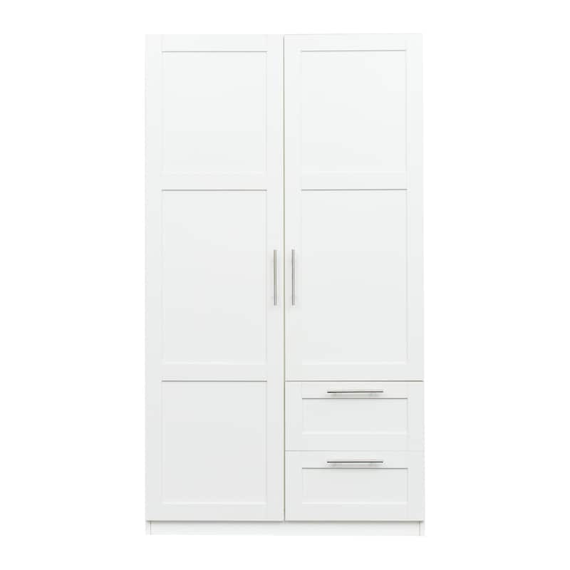 Wood Armoire Wardrobe Closet with 2 Doors, 70.87'' Wardrobe Cabinet with 2 Drawers and Hanging Rail for Bedroom