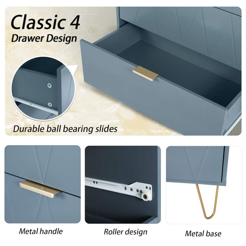4 Drawers Chest Of Dresser Tall Storage Tower Cabinet with Metal Legs For Bedroom Living Room