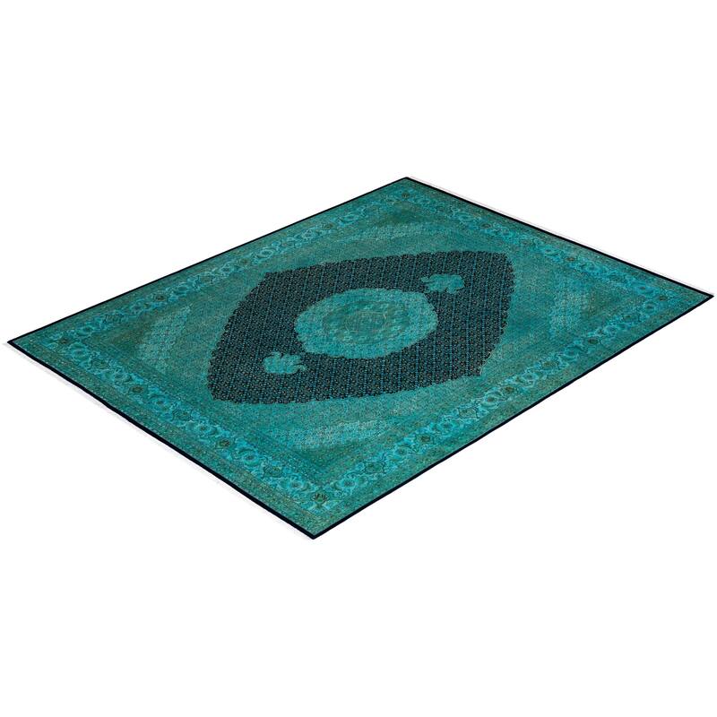 Overton Hand Knotted Wool Vintage Inspired Modern Contemporary Overdyed Blue Area Rug - 8' 1" x 10' 5"
