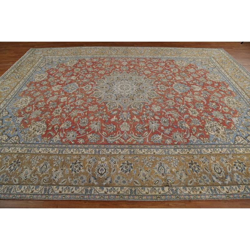 Hand Knotted Oriental 100% Wool Carpet Traditional Floral Red Kashan Area Rug - 12' 5'' X 9' 5''