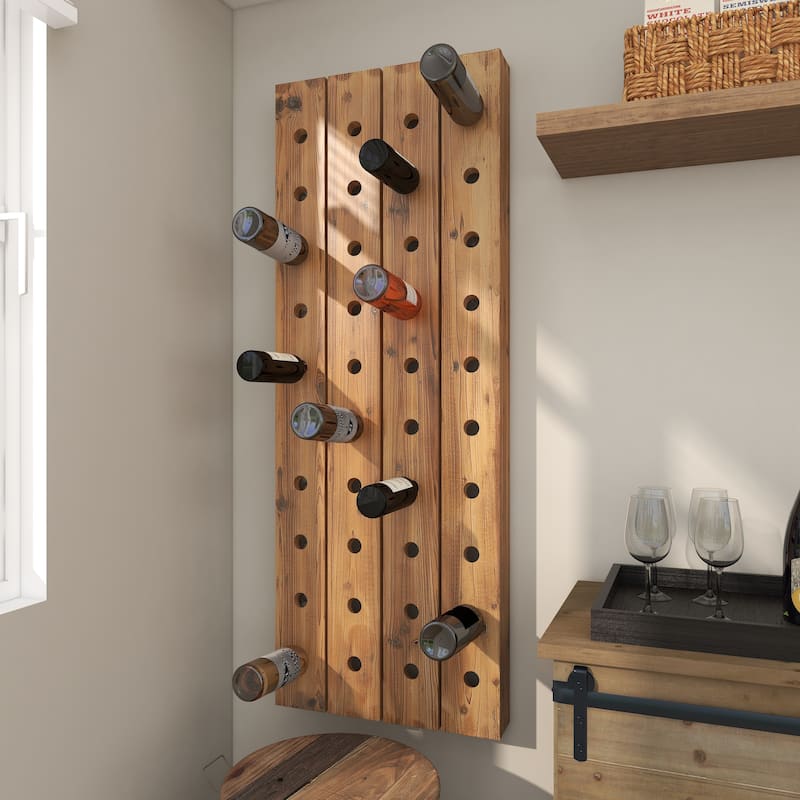 Wood Wall Wine Rack - Brown - Roche River Decor