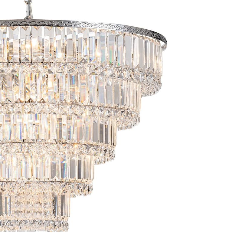 Luxury Fringe Style Tiered Crystal Chandelier - Polished Chrome