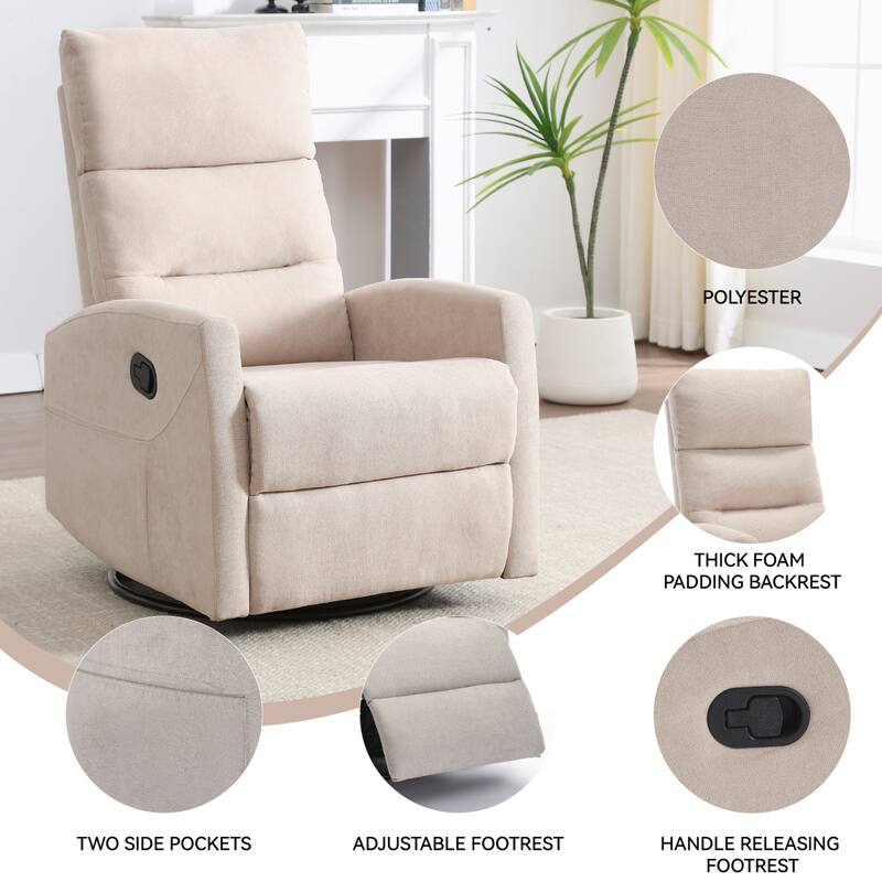 Roomfitters Swivel Rocker Recliner Chair Manual 360 Degree Glider Lounge Sofa Padded Fabric Armchair for Living Room