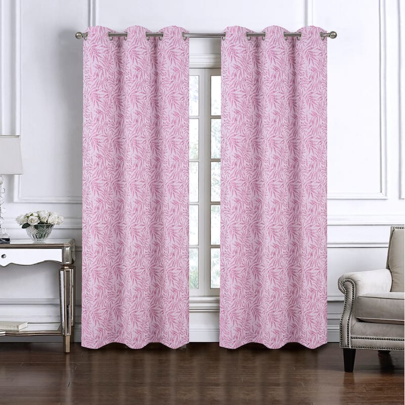 Liana Leaves Woven Jacquard Window Curtain Set - Lilac
