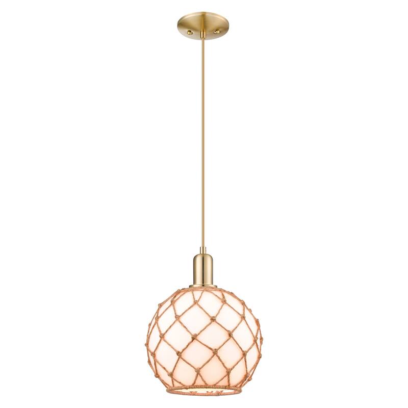 Innovations Lighting Endless Possibilities Arcadia - Farmhouse Rope - 1 Light 10" Cord Hung Mini Pendant - White Glass with Brown Rope/Champagne Bronze