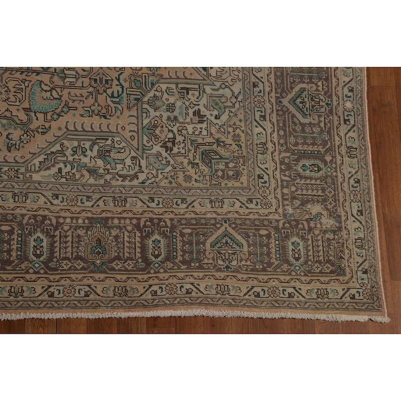 Tabriz Persian Vintage Area Rug Hand-Knotted Peach Wool Carpet - 8'4" x 11'3"