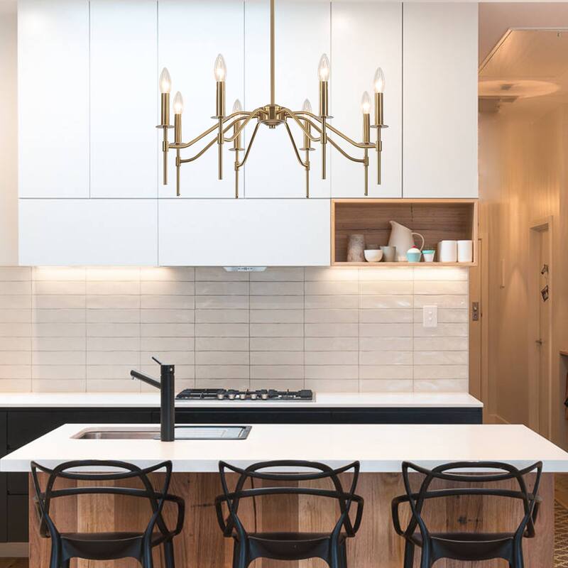 8-Light Hanging Candlestick Linear Foyer Chandelier Lighting Fixture Island Chandelier for Dining Room