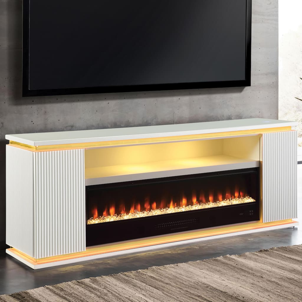 Furniture of America Hansley Modern White 71-inch Electric Fireplace TV Stand with LED and Bluetooth