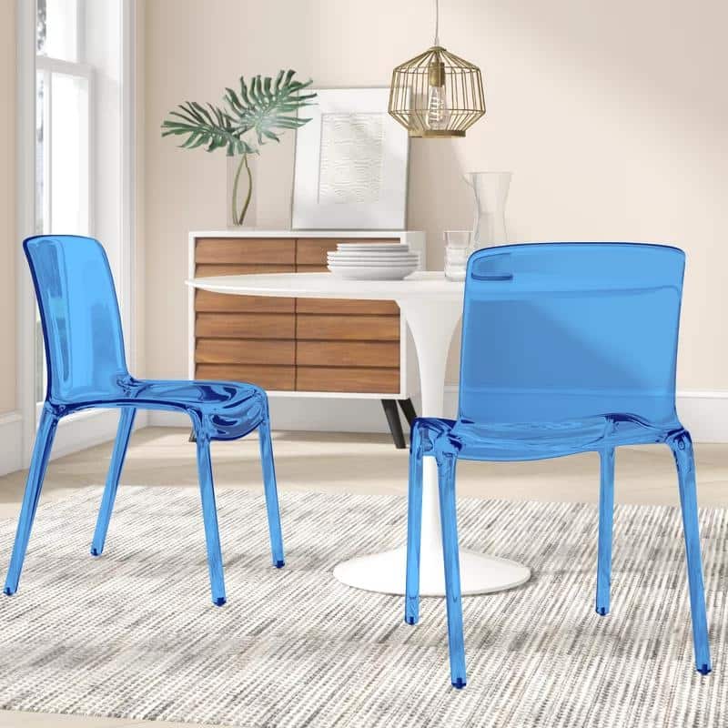 Murray Modern Minimalist Stackable Acrylic Plastic Dining Chair with Transparent Design Accent Side Chair for Kitchen Set of 2