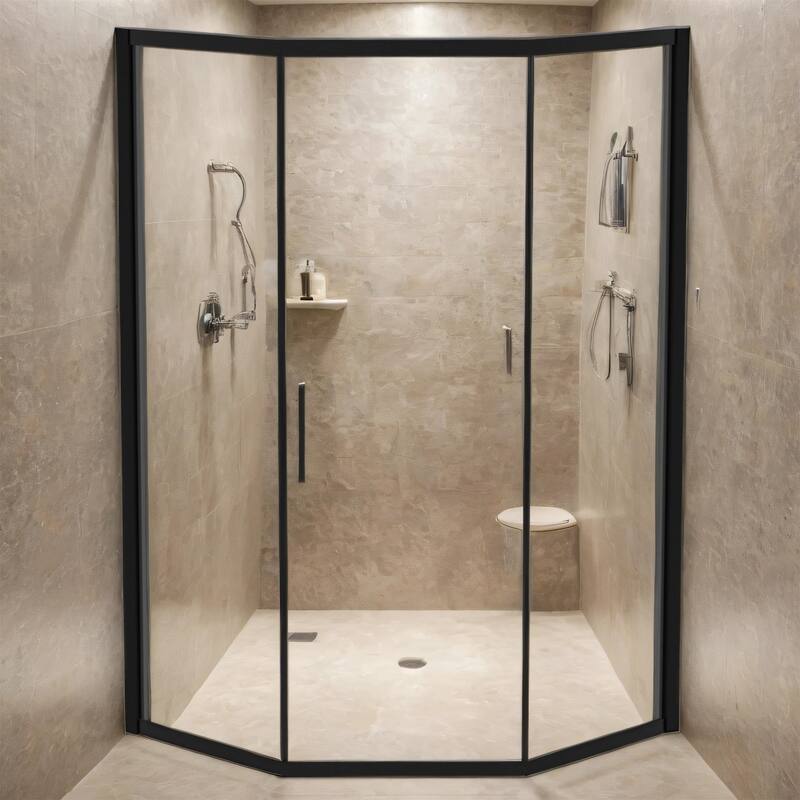 Diamond-shaped Corner Shower Door, Stainless Steel Frame & Handles