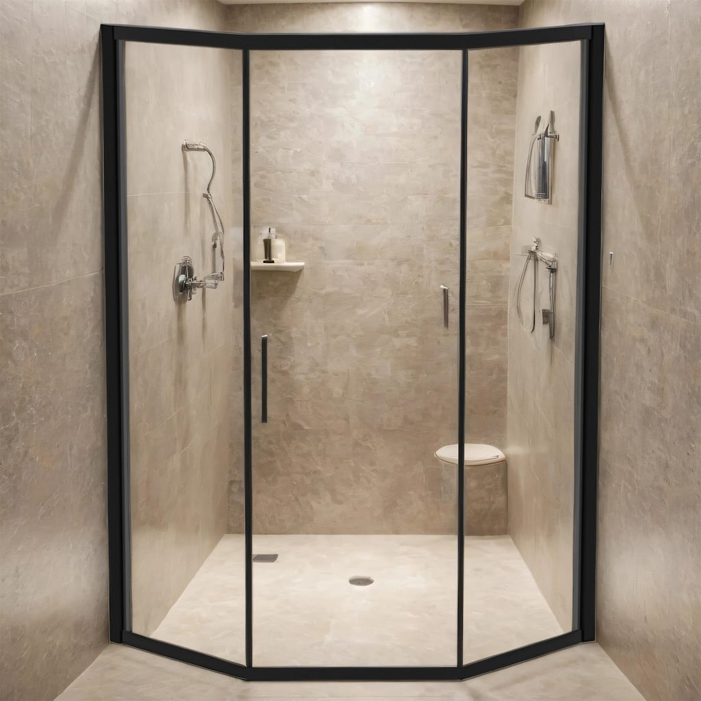 Diamond-shaped Corner Shower Door, Stainless Steel Frame & Handles