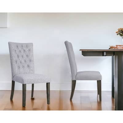 Set of Two Tufted Gray Upholstered Fabric Dining Side Chairs