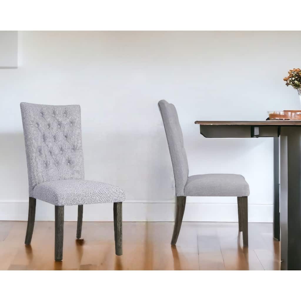 Set of Two Tufted Gray Upholstered Fabric Dining Side Chairs