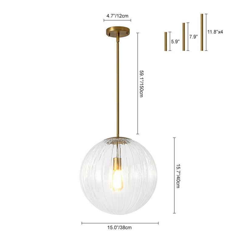 Modern Chic 1-Light Dimmable Striped Glass Sphere Pendant - 15.0 in