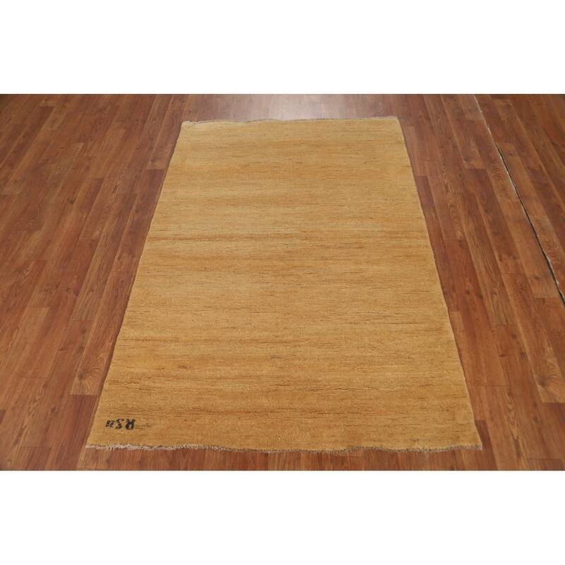 Modern Gold Gabbeh Oriental Foyer Rug Handmade Wool Carpet - 3'5"x 4'10"