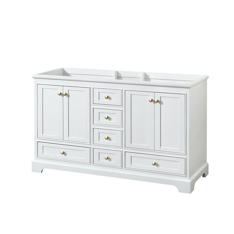 Wyndham Collection Deborah 59-1/4" Free Standing Double Wood Vanity - White / Brushed Gold Hardware