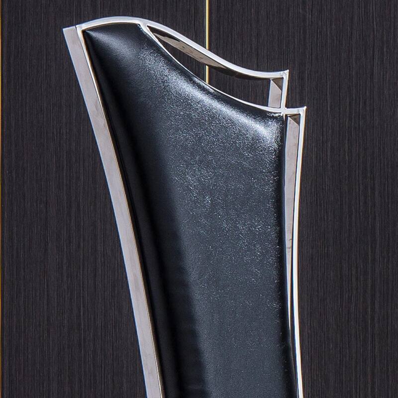 Set of 2 Leatherette/Velvet Unique Design Backrest Dining Chair with Stainless Steel Legs