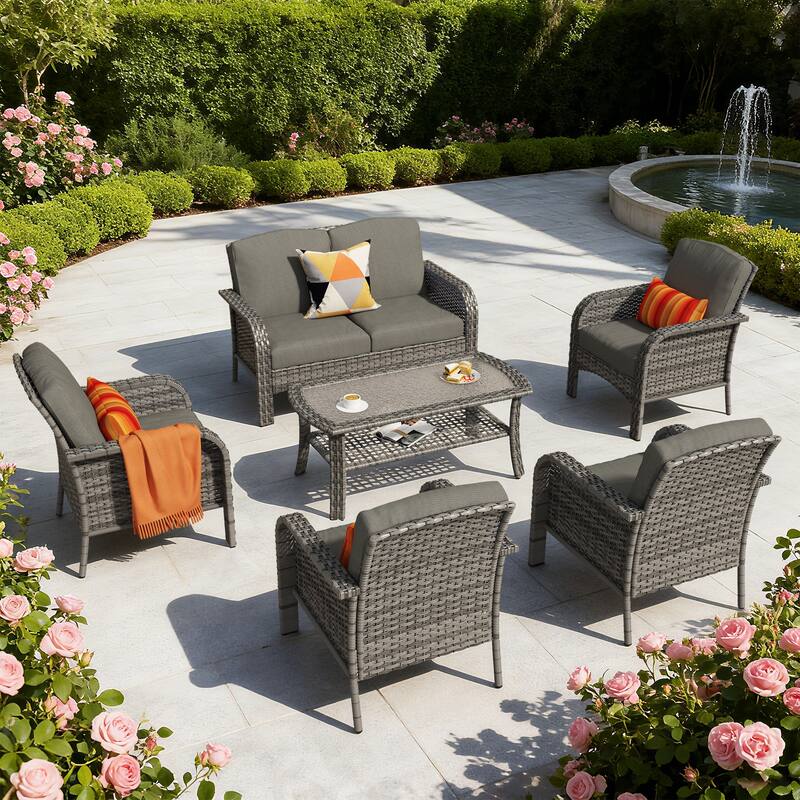 XIZZI 6-Piece Outdoor Wicker Patio Furniture Chairs Set