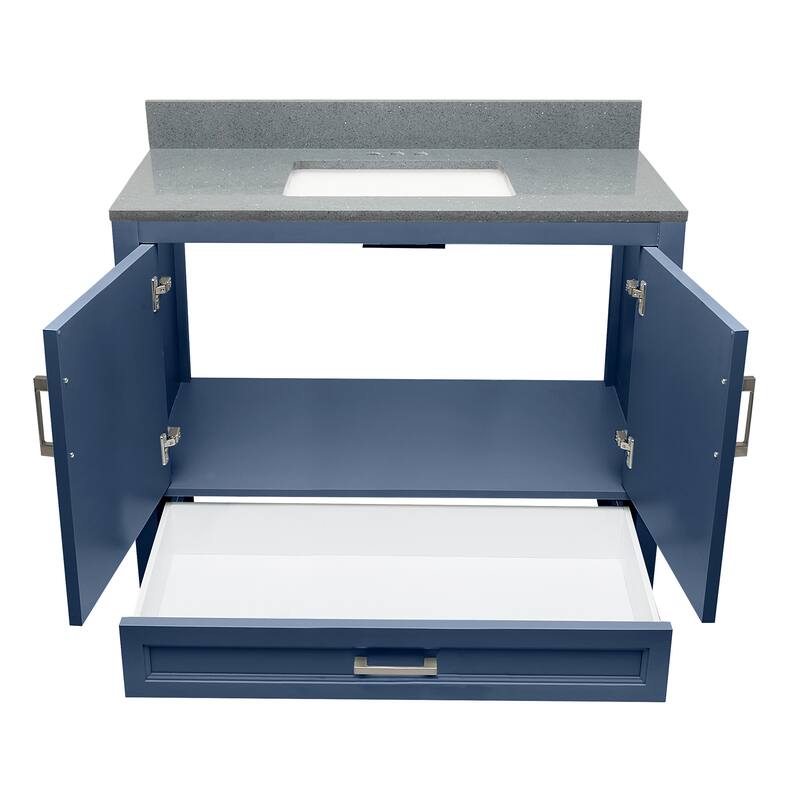 Nevado 37" Bathroom Vanity with Cultured Marble Vanity Top Sink in White with White Basin