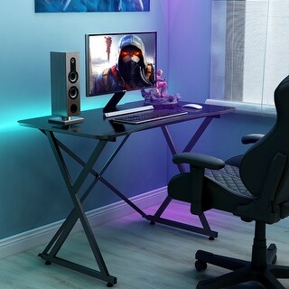 FLYSNAKE 48in Home Office Computer Desk Workstation With LED Light Game Table 
