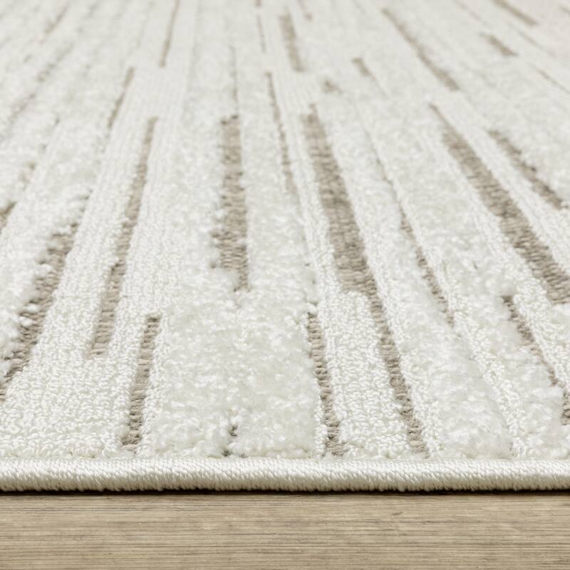 Style Haven Thassos Distressed Lines Ivory/ Brown Mixed Pile Area Rug