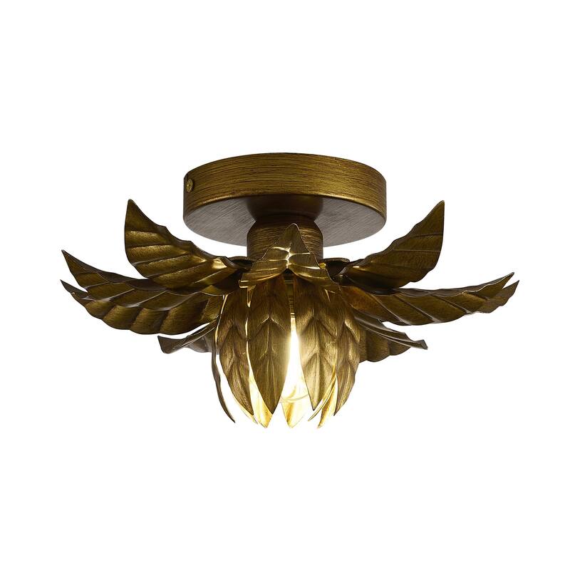 1-Light Metal Flower Flush Mount With Petals Surround