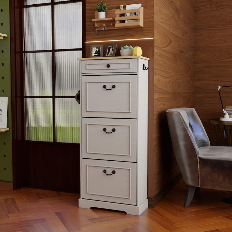 Shoe Cabinet with 1 Drawer & 3 Flip Drawers, Freestanding Storage Organizer, Slim Shoe Cabinet with Adjustable Shelf