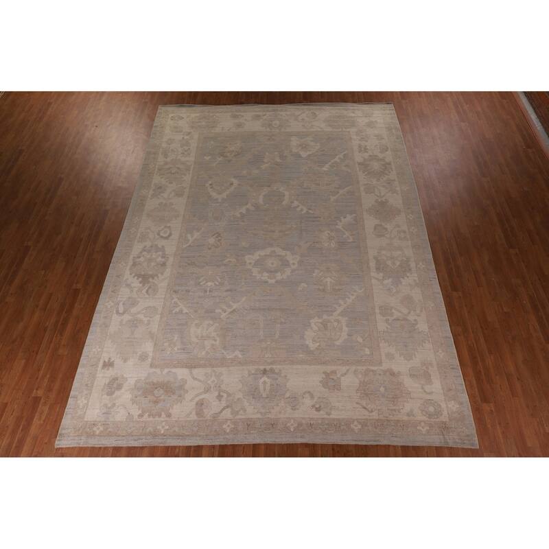 Gray Oushak Vegetable Dye Large Area Rug Handmade Wool Carpet - 10'4" x 13'10"