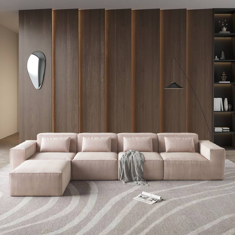 5-Seat L-Shape Modular Sectional Corduroy Sofa Multiple Cushions - Brown