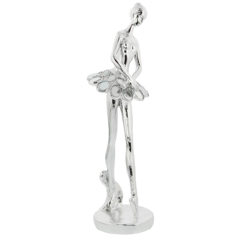 Silver Polystone Dancer Decorative Sculpture with Mirror Accents (Set of 3)