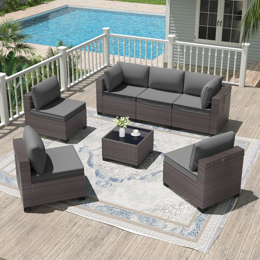 7-Piece Patio Furniture Set, Wicker Outdoor Seatings Conversation Sofa with Side Table - 7-Pieces