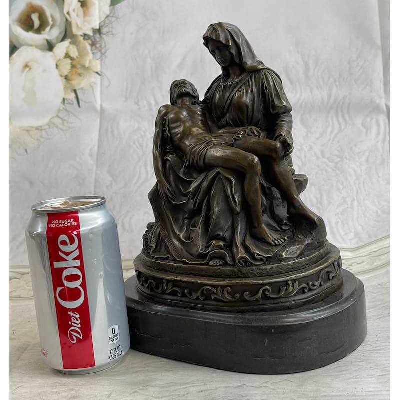 La Pieta By Michelangelo Bronze Sculpture Statue Miniature Replica On Marble Base